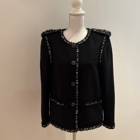 CHANEL ネイビー ヴィンテージジャケット サイズ42 美品 CHANEL BOUTIQUE 95A NEW TAGS TWEED LITTLE BLACK JACKET 24K